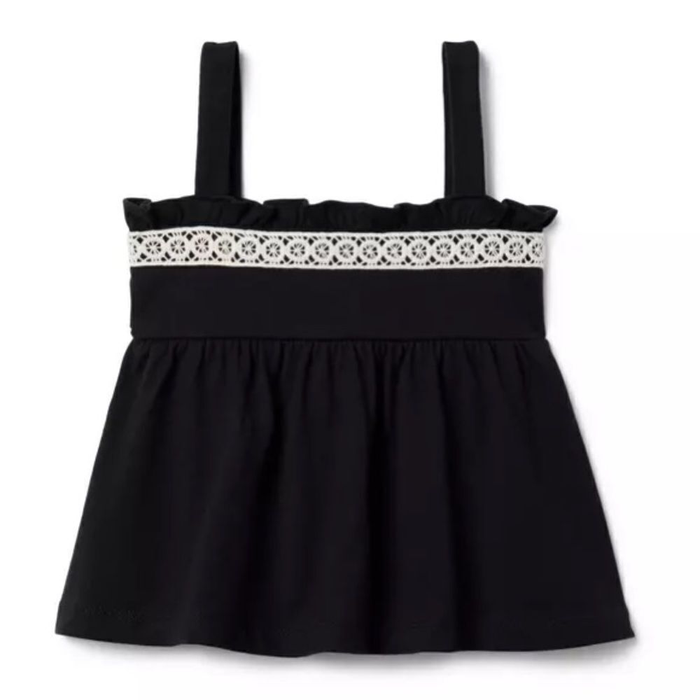 Janie and Jack black ivory lace jersey ruffle tank top empire waist girls 4T new